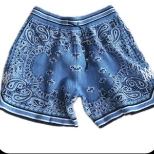 New Amiri Blue & White Bandana Basketball MA Logo Shorts Size XX